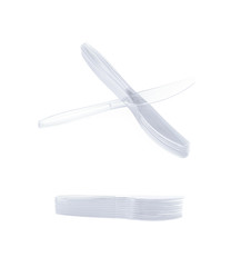 Pile of disposable knives isolated