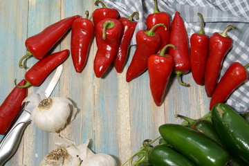 Jalapeno, red peppers and garlic