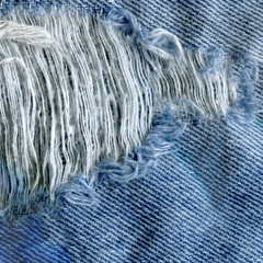 Blue denim jean texture background. Jeans torn fabric texture