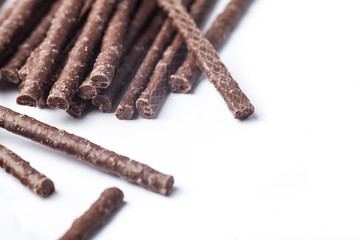 Chocolate Flavoured Stick Candy close up with copy space