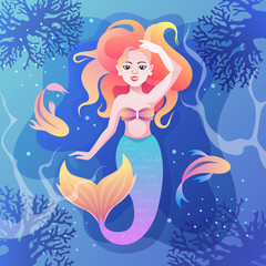 Obraz na płótnie Canvas beautiful mermaid in the sea. vector illustration. underwater world