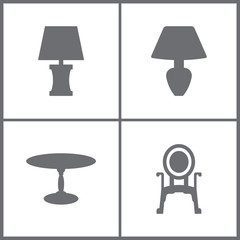 Vector Illustration Set Office Furniture Icons. Elements of Lamp, Table and Armchair icon