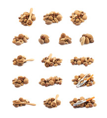 Pile of multiple kind of nuts isolated
