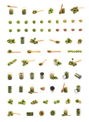 Set of multiple green olives compositions