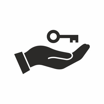 Hand with a key. Vector icon.
