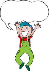 happy boy jumping with speech bubble