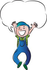 happy boy jumping with speech bubble