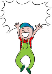 happy boy jumping with speech bubble