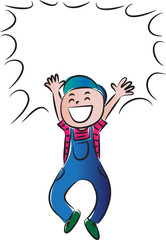 happy boy jumping with speech bubble