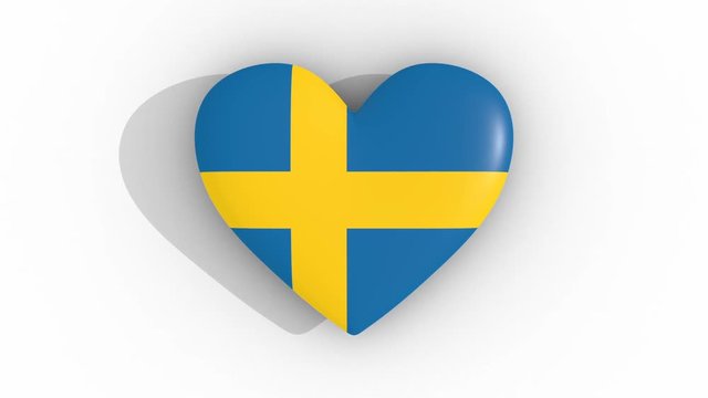 Pulsating heart in the colors of Sweden flag, on a white background, 3d rendering top, loop