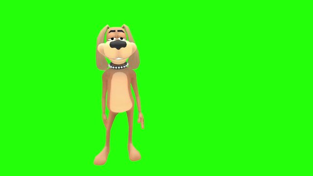 Happy Funny Silly Animated Dog Hound Canine Pooch Mutt Cartoon Character Waves Paw In Front Of Face Obsessively To Swat At Bug Fly Multiple Times In Front Of Green Screen Background