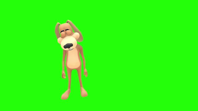 Creepy scary spooky eerie animated cartoon dog hound canine pooch mutt character walks like zombie to attack camera multiple times in front of green screen background