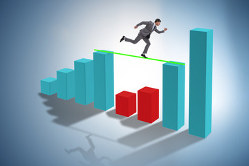 Young businessman in business concept with bar charts