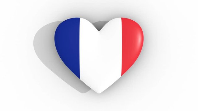 Pulsating heart in the colors of France flag, on a white background, 3d rendering top, loop