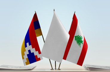  Flags of Nagorno-Karabakh and Lebanon with a white flag in the middle