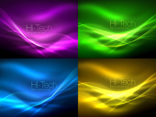 Set of neon flowing waves