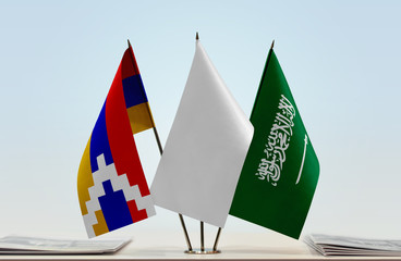  Flags of Nagorno-Karabakh and Saudi Arabia with a white flag in the middle