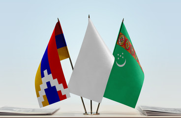 Flags of Nagorno-Karabakh and Turkmenistan with a white flag in the middle