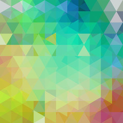 Abstract mosaic background. Triangle geometric background. Design elements. Vector illustration. Blue, green, yellow, brown colors.