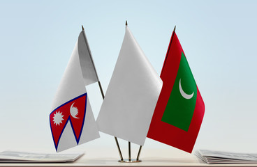  Flags of Nepal and Maldives with a white flag in the middle