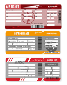 Air ticket. Boarding pass tickets template isolated on white background. Vector illustration