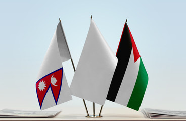  Flags of Nepal and Palestine with a white flag in the middle