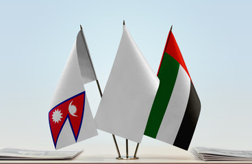  Flags of Nepal and UAE with a white flag in the middle