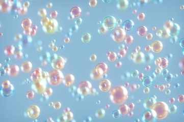 Soap Bubbles Pastel Colors. 3D illustration. Soap bubbles flying randomly. Image in pastel colors.