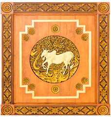 Traditional Thai style wood carving cow of 12 Zodiac