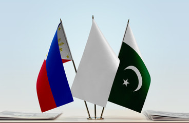Flags of Philippines and Pakistan with a white flag in the middle