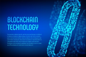 Block chain. Crypto currency. Blockchain concept. 3D wireframe chain with digital blocks. Editable cryptocurrency template. Stock vector illustration.