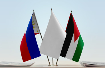 Flags of Philippines and Jordan with a white flag in the middle