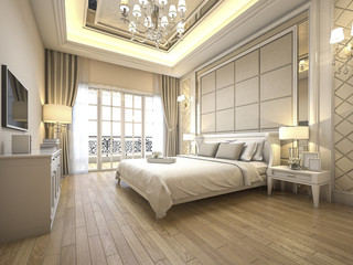 3d rendering modern luxury classic bedroom with marble decor