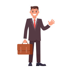 Flat Design Character Businessman with Briefcase. Vector