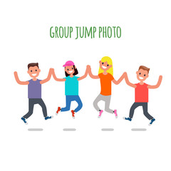 Fototapeta na wymiar Group Jump Photo. Flat design Characters. Vector