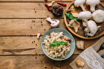 risotto with mushrooms, fresh herbs and parmesan cheese.