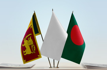 Flags of Sri Lanka and Bangladesh with a white flag in the middle