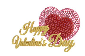 Fototapeta na wymiar Hearts and golden happy valentine's day text.3D illustration.