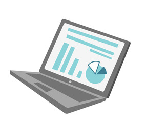 Modern laptop with financial chart and diagram on the screen vector cartoon illustration isolated on white background.