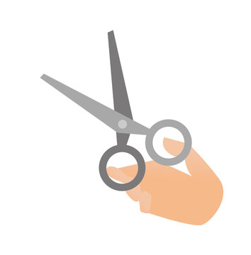 Human hand holding scissors vector cartoon illustration isolated on white background