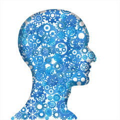 blue Gear brain human background as technology, industry, cogs representing and thinking mind concept.