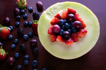 Fruit salad in melon bowl