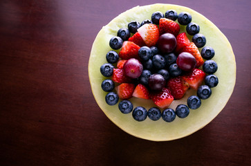 Fruit salad in melon bowl