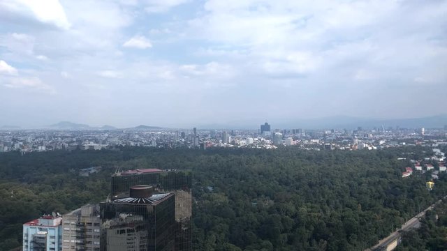 Chapultepec Forest, Mexico City. Aerial view of the forest and cityscape, including Los Pinos.