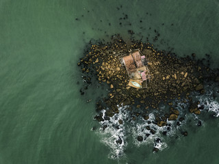 drone view of house on island