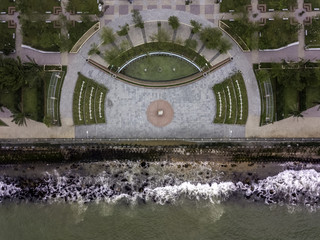 drone view of promenade by the ocean