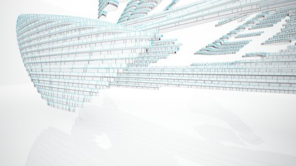 Abstract drawing white parametric interior  with window. Polygon colored drawing. 3D illustration and rendering.