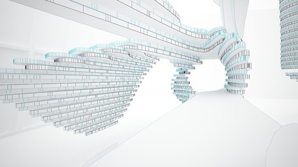 Abstract drawing white parametric interior  with window. Polygon colored drawing. 3D illustration and rendering.