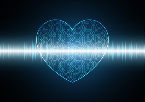 Technology Cyber Binary Love Heart With Wave Signal