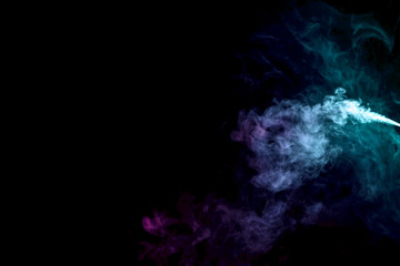 Obraz na płótnie Canvas Blue cloud of vape smoke on black isolated background